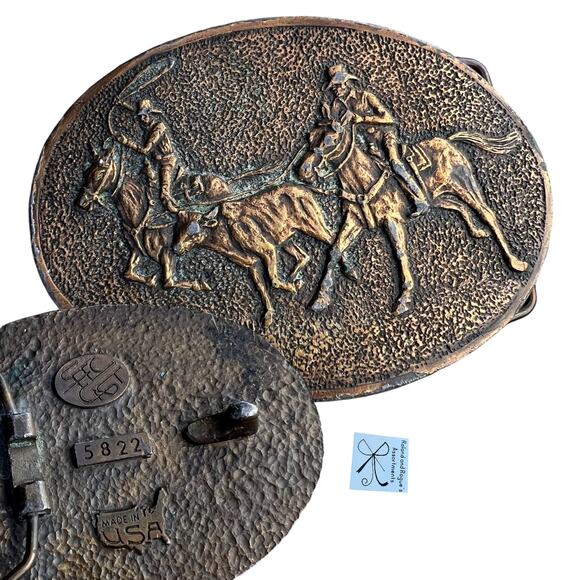 Spec Cast Cowboy Horse and Cattle Belt Buckle - Picture 1 of 4
